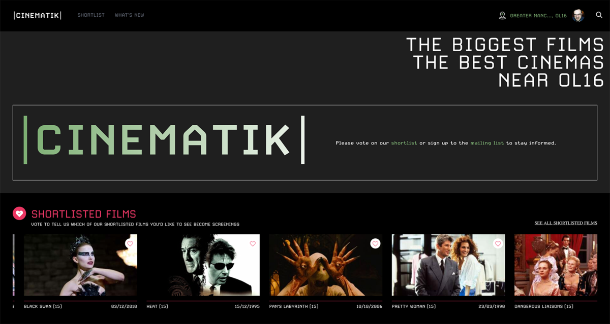 Screenshot of the Cinematik web application