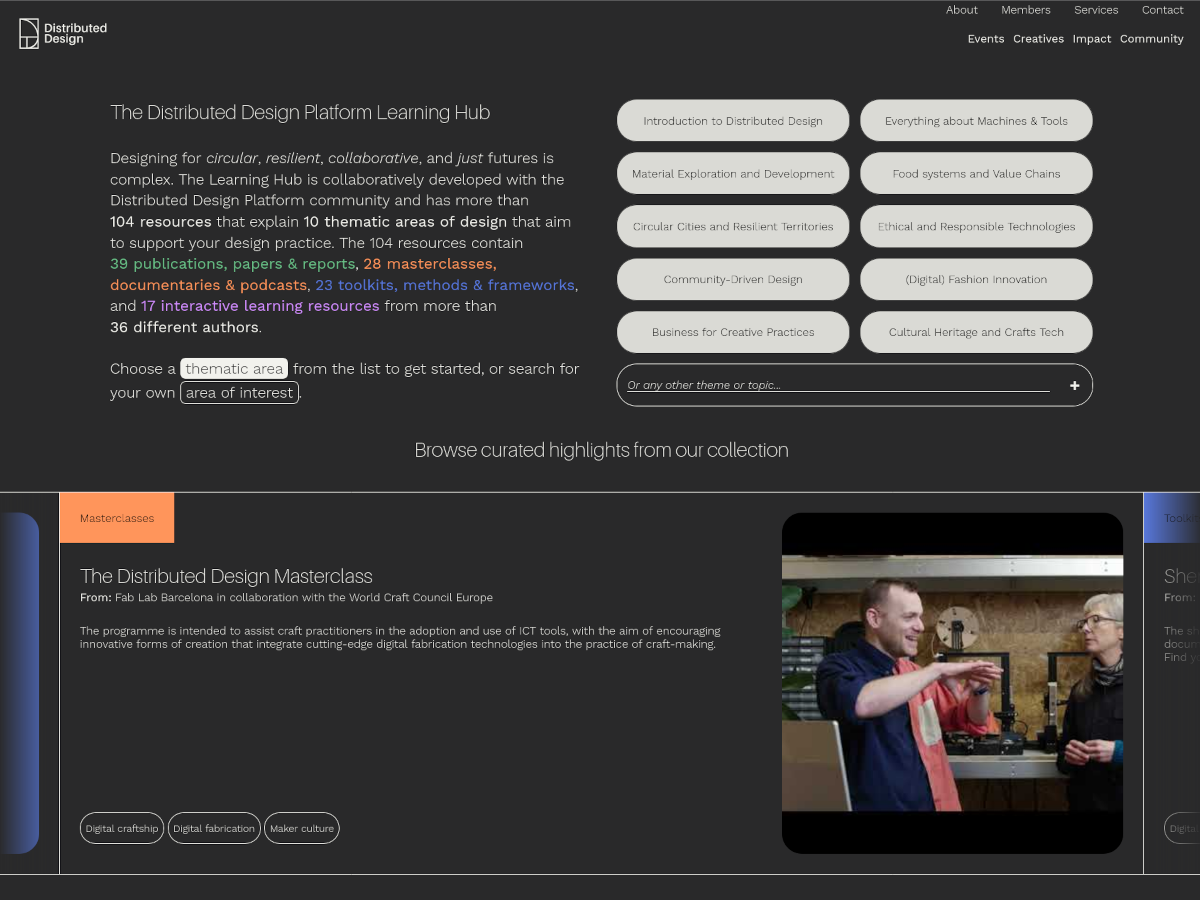 Screenshots of the Distributed Design Learning Hub