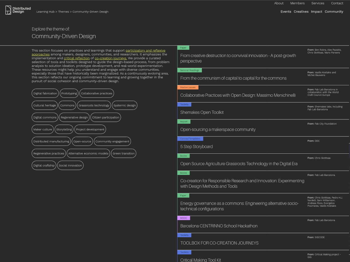 Screenshots of the Distributed Design Learning Hub