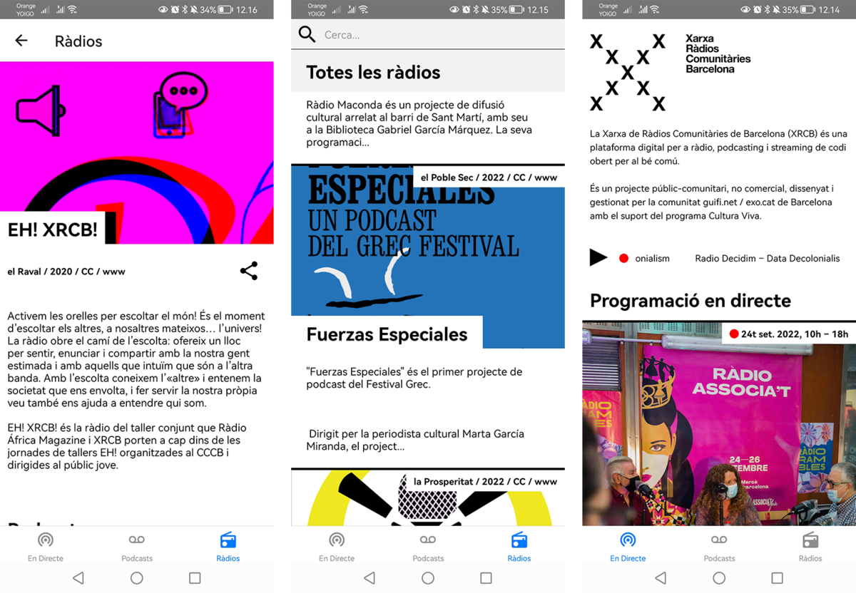 Screenshots of the XRCB Radio app